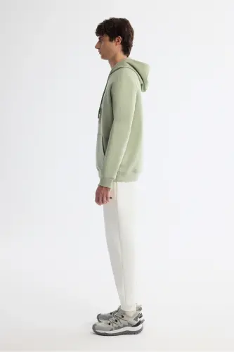 Erkek Mint Yeşil Kapüşonlu Pamuklu Baskılı Elastan Regular Fit Sweatshirt A42Y1321 - Mint Yeşil - 4