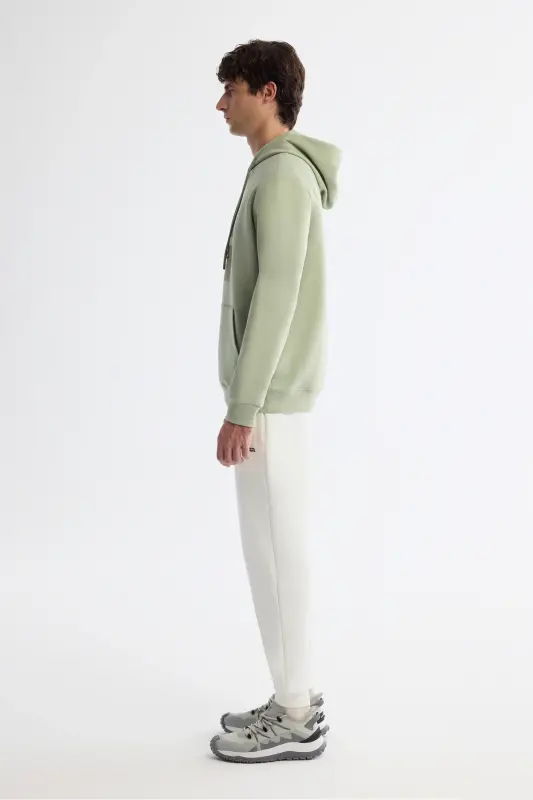 Erkek Mint Yeşil Kapüşonlu Pamuklu Baskılı Elastan Regular Fit Sweatshirt A42Y1321 - Mint Yeşil - 4