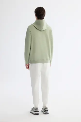 Erkek Mint Yeşil Kapüşonlu Pamuklu Baskılı Elastan Regular Fit Sweatshirt A42Y1321 - Mint Yeşil - 5