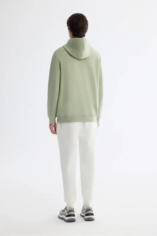 Erkek Mint Yeşil Kapüşonlu Pamuklu Baskılı Elastan Regular Fit Sweatshirt A42Y1321 - Mint Yeşil - 5