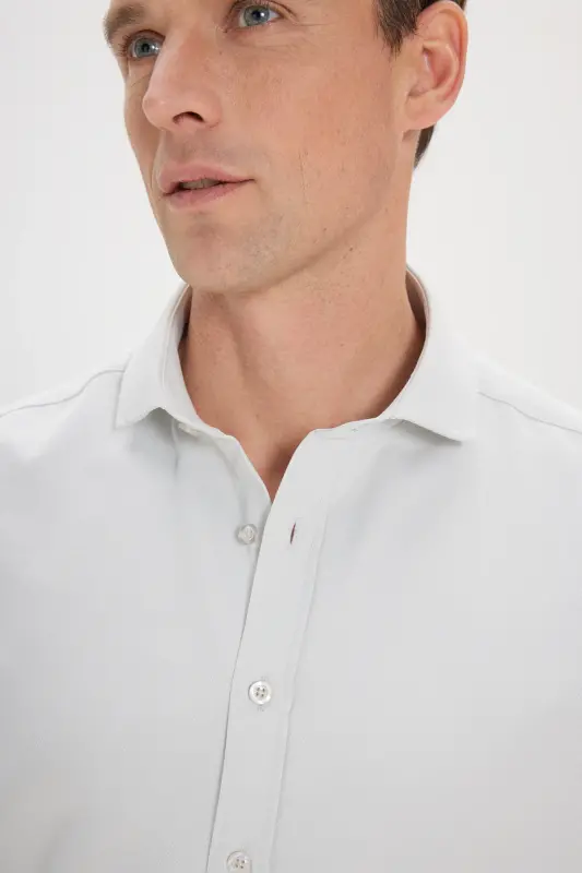 Erkek Mint Yeşil Kolay Ütülenebilir Slim Fit Dar Kesim Italyan Yaka Armürlü Gömlek-MINT YESIL - 4