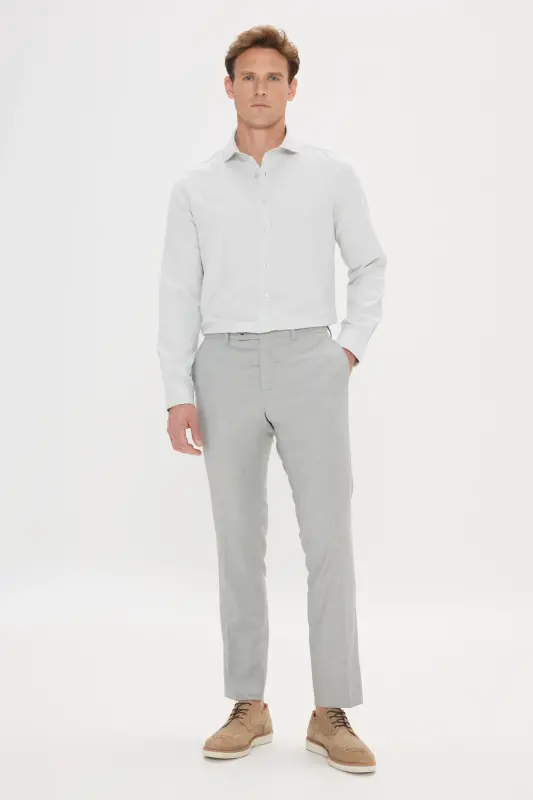 Erkek Mint Yeşil Kolay Ütülenebilir Slim Fit Dar Kesim Italyan Yaka Armürlü Gömlek-MINT YESIL - 2