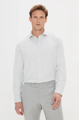 Erkek Mint Yeşil Kolay Ütülenebilir Slim Fit Dar Kesim Italyan Yaka Armürlü Gömlek-MINT YESIL - 3