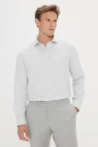 Erkek Mint Yeşil Kolay Ütülenebilir Slim Fit Dar Kesim Italyan Yaka Armürlü Gömlek-MINT YESIL - 5