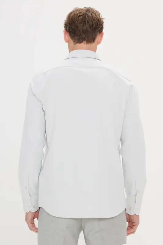 Erkek Mint Yeşil Kolay Ütülenebilir Slim Fit Dar Kesim Italyan Yaka Armürlü Gömlek-MINT YESIL - 6