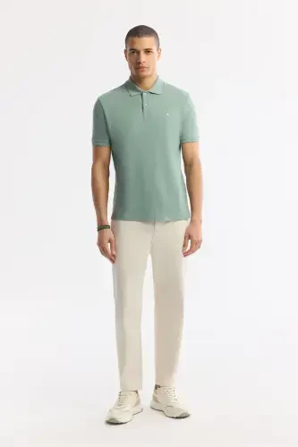 Erkek Mint Yeşil Kıvrılmaz Polo Yaka %100 Pamuk Basic Regular Fit T-Shirt B001032-Mint Yeşil - 4