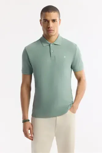 Erkek Mint Yeşil Kıvrılmaz Polo Yaka %100 Pamuk Basic Regular Fit T-Shirt B001032-Mint Yeşil - 5