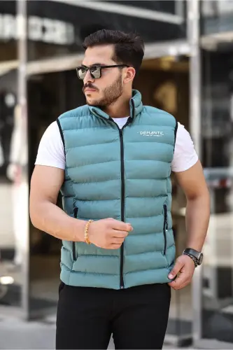 Erkek Mint Yeşili Şişme Yelek Iç Astarlı Su Geçirmez - Mint Yeşili 