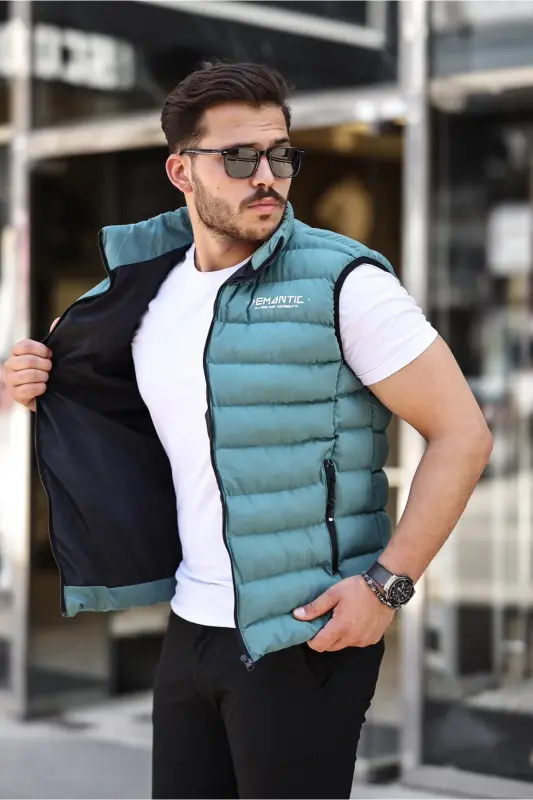 Erkek Mint Yeşili Şişme Yelek Iç Astarlı Su Geçirmez - Mint Yeşili - 2