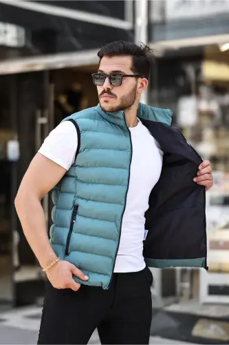 Erkek Mint Yeşili Şişme Yelek Iç Astarlı Su Geçirmez - Mint Yeşili - 3