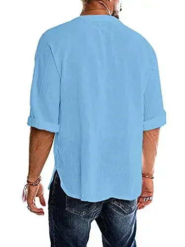 Men's Fashion Shirt Short Sleeve Beach V-Neck Drawstring Printing Yoga African Summer Top - 4