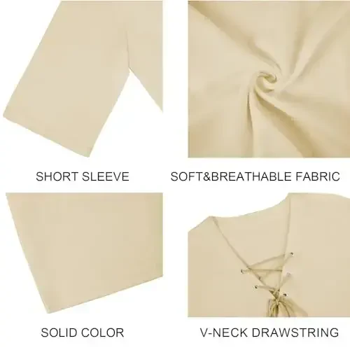 Men's Fashion Shirt Short Sleeve Beach V-Neck Drawstring Printing Yoga African Summer Top - 5