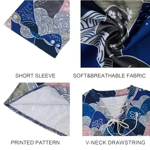 Men's Fashion Shirt Short Sleeve Beach V-Neck Drawstring Printing Yoga African Summer Top - MEN'S (1)