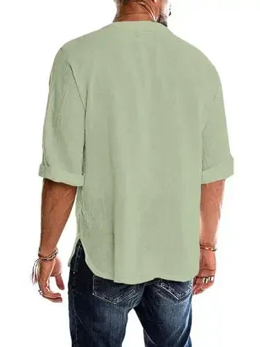 Men's Fashion Shirt Short Sleeve Beach V-Neck Drawstring Printing Yoga African Summer Top - 4