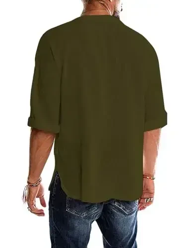 Men's Fashion Shirt Short Sleeve Beach V-Neck Drawstring Printing Yoga African Summer Top - 4