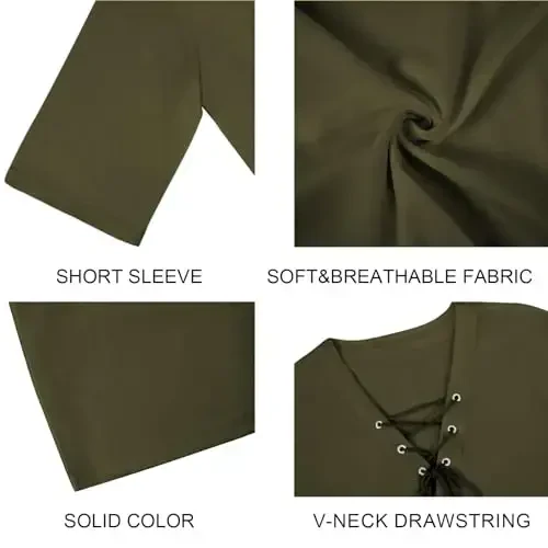 Men's Fashion Shirt Short Sleeve Beach V-Neck Drawstring Printing Yoga African Summer Top - 5