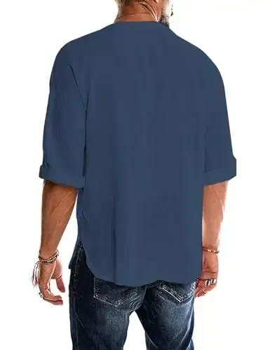 Men's Fashion Shirt Short Sleeve Beach V-Neck Drawstring Printing Yoga African Summer Top - 4