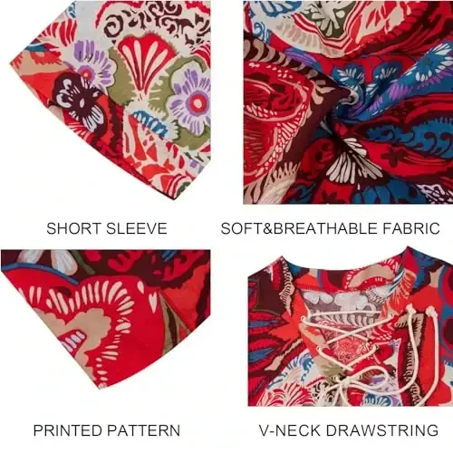 Men's Fashion Shirt Short Sleeve Beach V-Neck Drawstring Printing Yoga African Summer Top - MEN'S (1)
