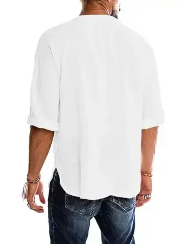 Men's Fashion Shirt Short Sleeve Beach V-Neck Drawstring Printing Yoga African Summer Top - 4