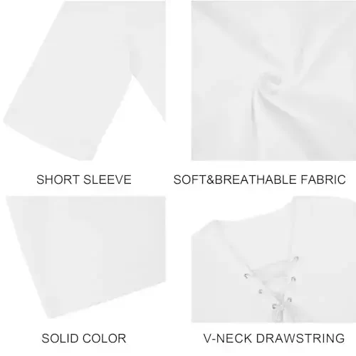 Men's Fashion Shirt Short Sleeve Beach V-Neck Drawstring Printing Yoga African Summer Top - 5