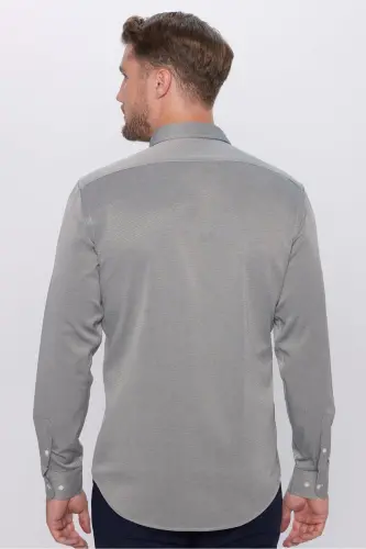 Erkek Modern Fit Dar Kesim Pamuklu Kolay Ütü Armürlü Gri Gömlek-Gri - 5