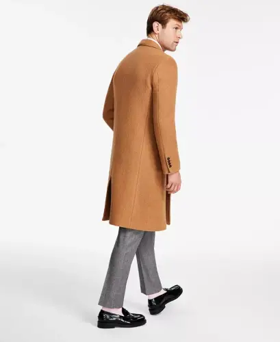Men's Modern-Fit Solid Double-Breasted Overcoat - Camel - 2