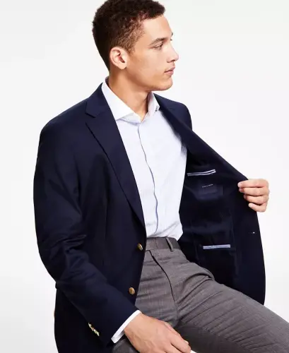 Men's Modern-Fit Solid Navy Blazer - Navy - 7