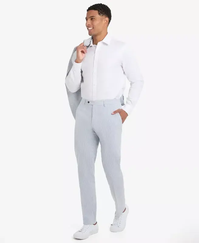Men's Modern-Fit Solid Seersucker Pant - Blue/white - 1