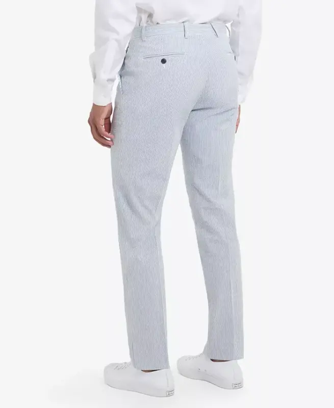 Men's Modern-Fit Solid Seersucker Pant - Blue/white - 2