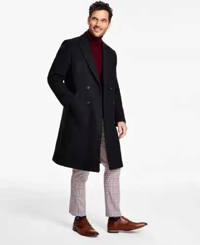 Men's Modern-Fit Solid Double-Breasted Overcoat 