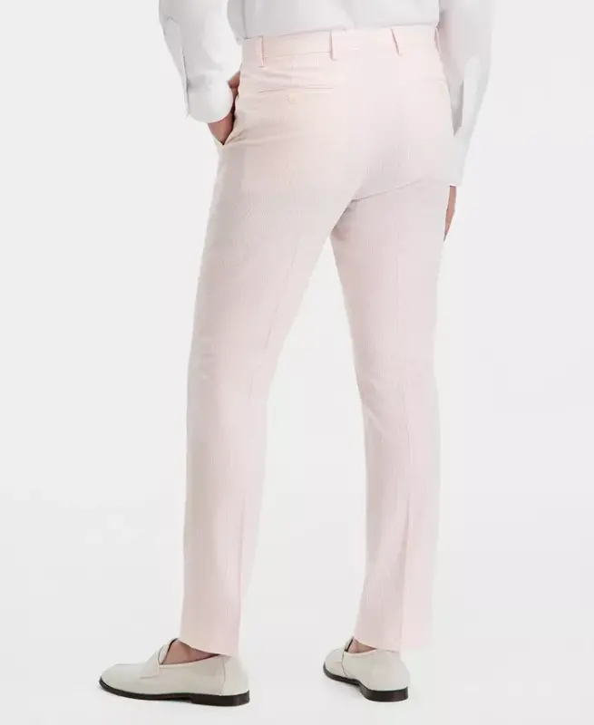 Erkek Modern Kesim Düz Seersucker Pantolon - PEMBE/BEYAZ - 2
