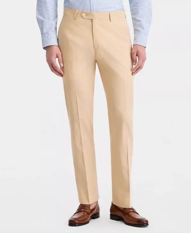 Erkek Modern Kesim Keten Pantolon - Düz Taba - 3