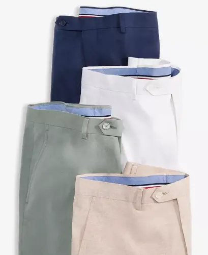 Erkek Modern Kesim Keten Pantolon - Düz Taba - 5
