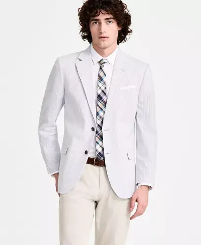 Men's Modern-Fit Seersucker Blazer - Grey Stripe 