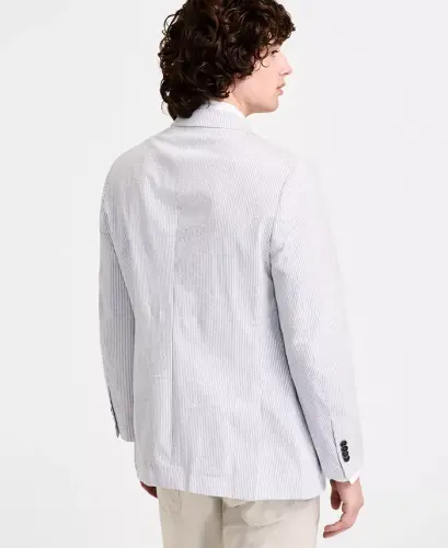 Men's Modern-Fit Seersucker Blazer - Grey Stripe - 2