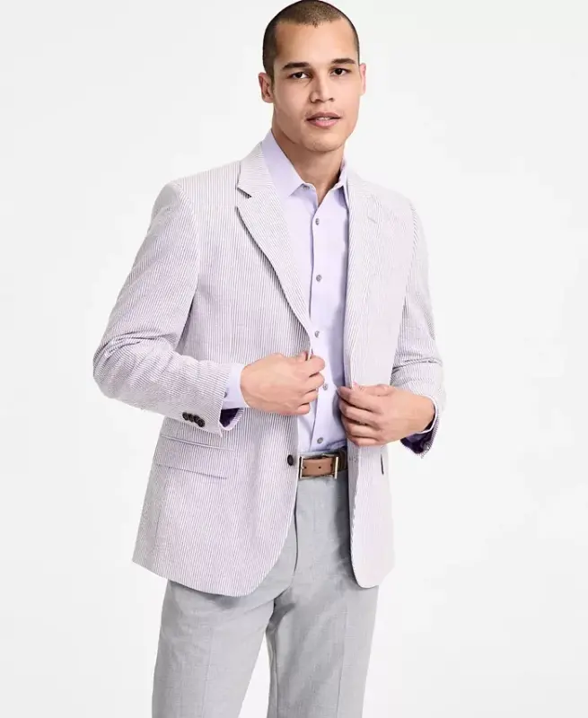 Men's Modern-Fit Seersucker Blazer - Lilac Stripe - 1