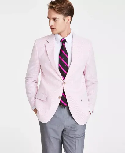 Men's Modern-Fit Seersucker Blazer - Pink 