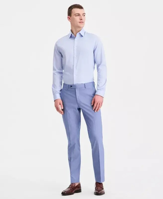 Men's Modern-Fit TH Flex Stretch Chambray Suit Separate Pants-Blue - 1