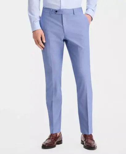 Men's Modern-Fit TH Flex Stretch Chambray Suit Separate Pants-Blue - 4