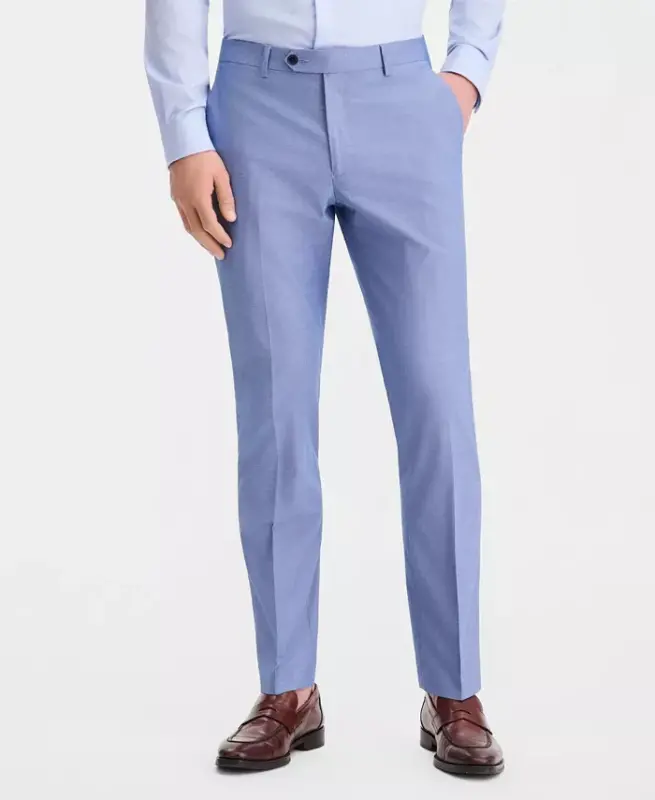 Men's Modern-Fit TH Flex Stretch Chambray Suit Separate Pants-Blue - 4