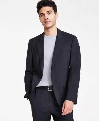Men's Modern Fit Wool Suit Jacket - Dark Grey - 1