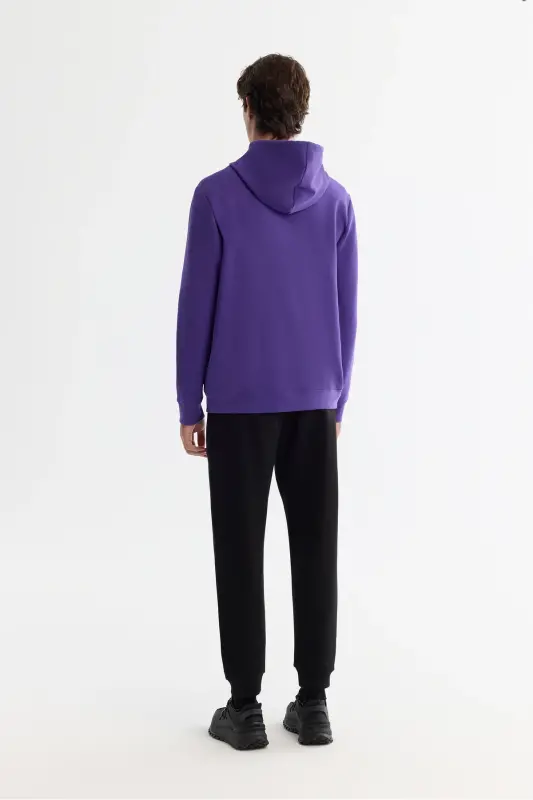 Erkek Mor Kapüşonlu Pamuklu Baskılı Elastan Regular Fit Sweatshirt A42Y1324 - Mor - 4