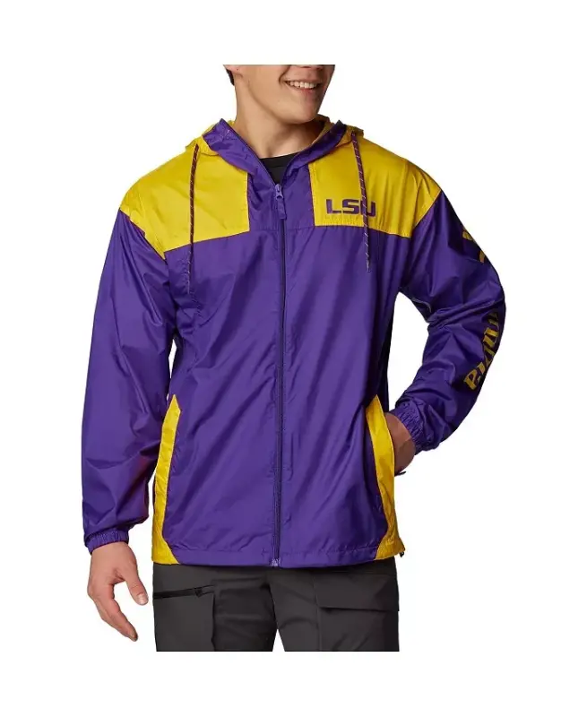Men's Purple LSU Tigers Flash Challenger Omni-Shade Full-Zip Windbreaker Hoodie Jacket-Purple - COLUMBIA