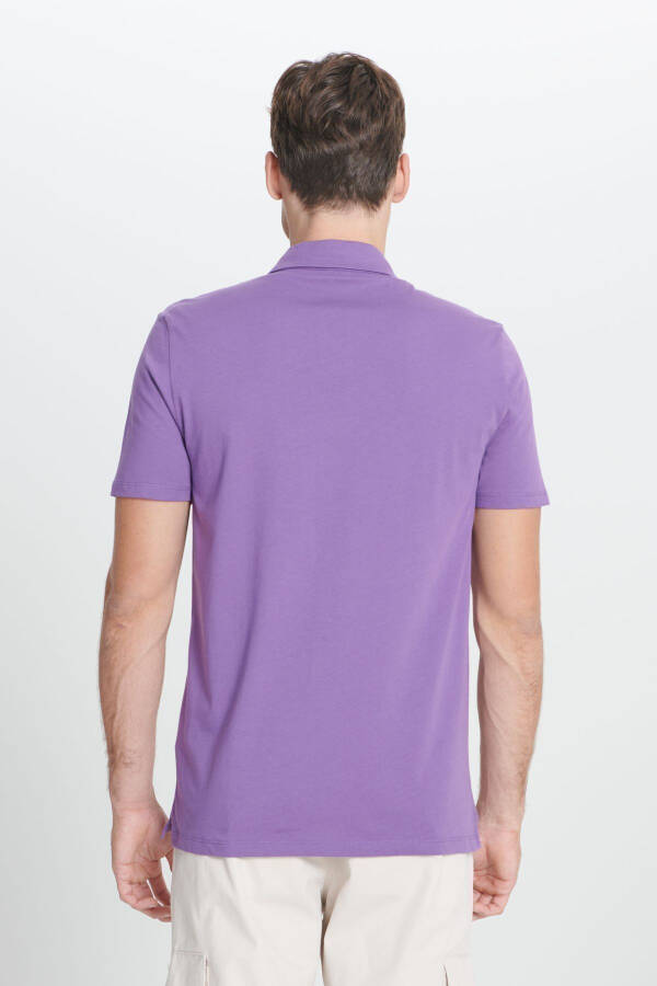Erkek Mor Standart Fit Normal Kesim %100 Pamuk Yumuşak Dokulu Baskılı Polo Yaka Tişört - 5