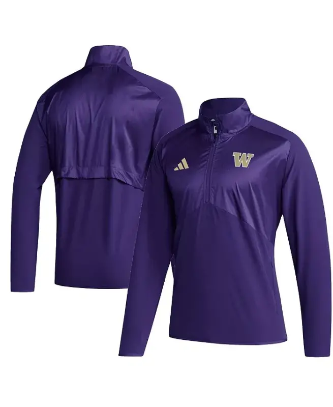 Men's Purple Washington Huskies Sideline AEROREADY Raglan Sleeve Quarter-Zip Jacket-Purple - 1