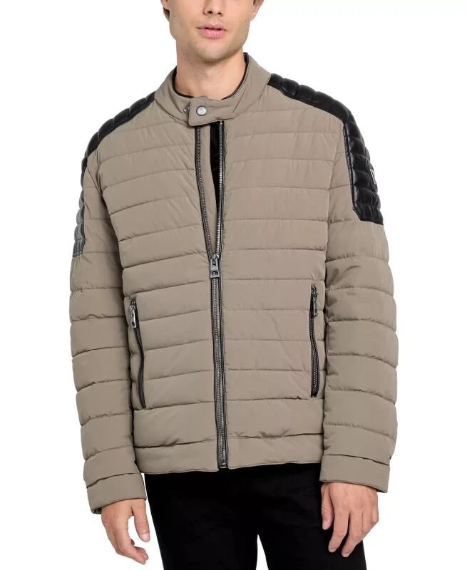 Men's Lightweight Quilted Jacket with Moto Detail-Walnut Shell - GUESS