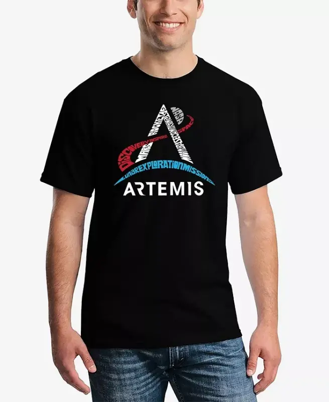Erkek NASA Artemis Logo Baskılı Kelime Sanatı Tişört - Siyah - 1