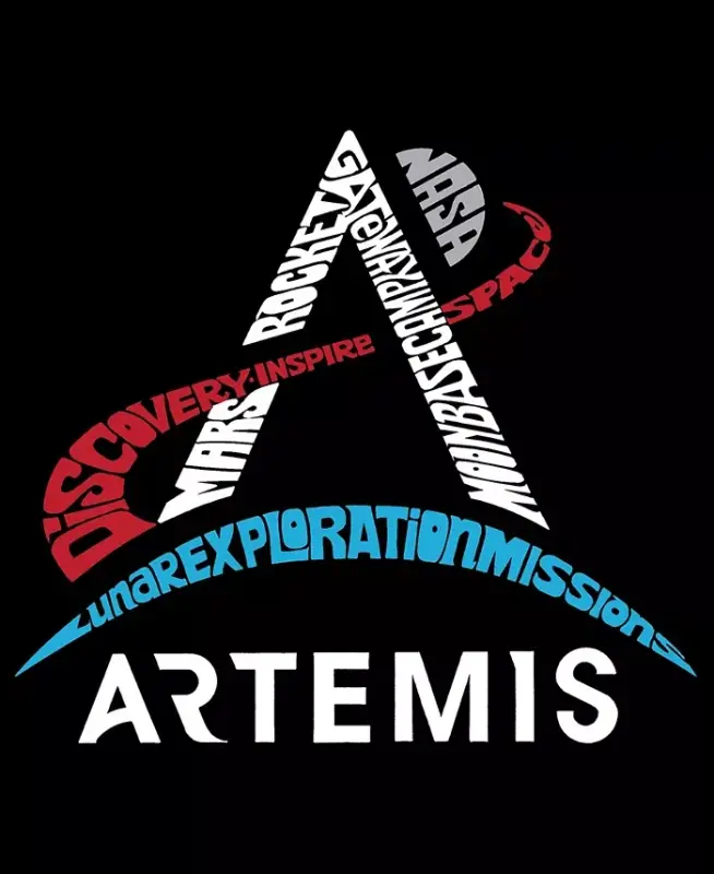 Erkek NASA Artemis Logo Baskılı Kelime Sanatı Tişört - Siyah - 5