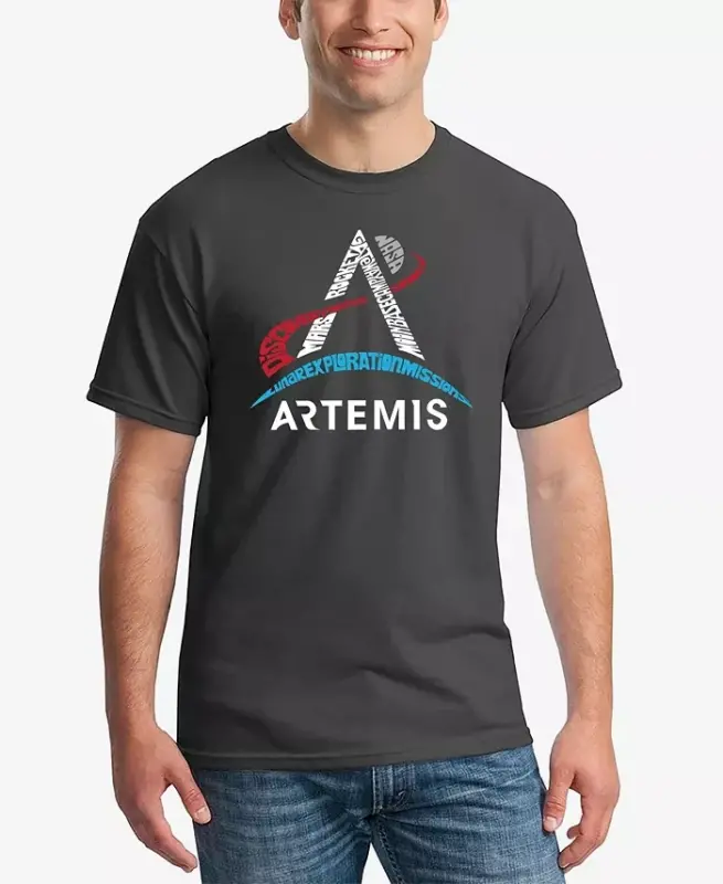 Erkek NASA Artemis Logo Baskılı Kelime Sanatı Tişört - Siyah - 3
