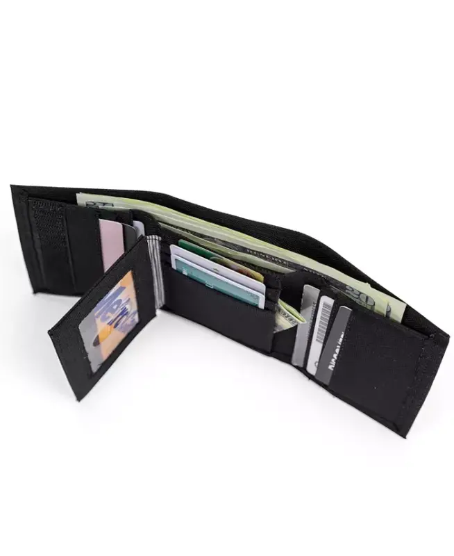 Men's Nylon Trifold Leather Wallet - Black - 2